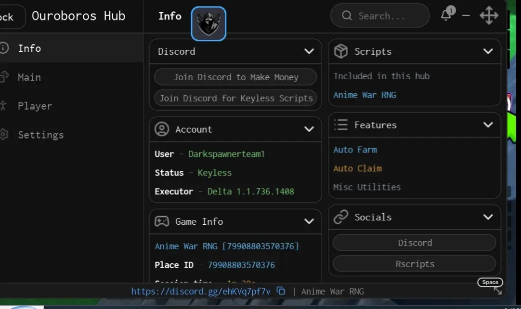 Anime War RNG Script Ouroboros Hub: Auto Roll, Fly