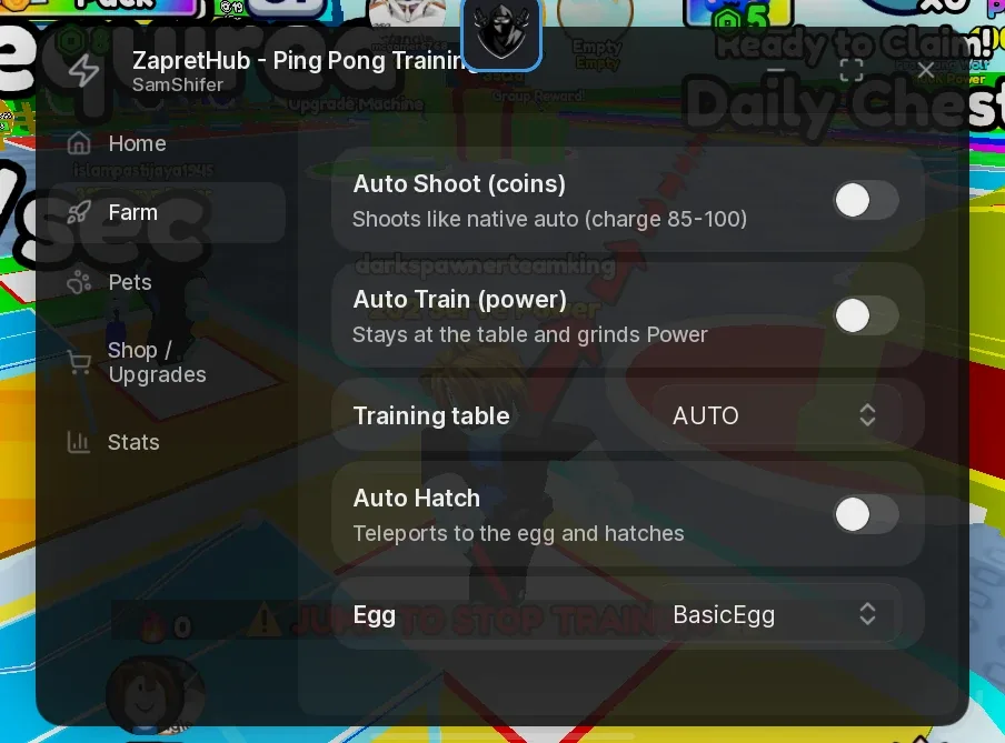 Ping Pong Training Script ZapretHub: Auto Train, Auto Hatch