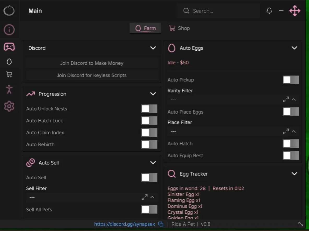 Ride A Pet Script Ouroboros Hub: Auto Pickup, Egg Tracker
