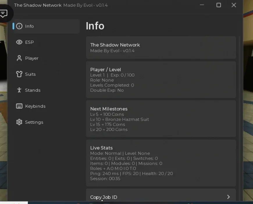 The Shadow Network Script EvolWare: Entity ESP, Fly