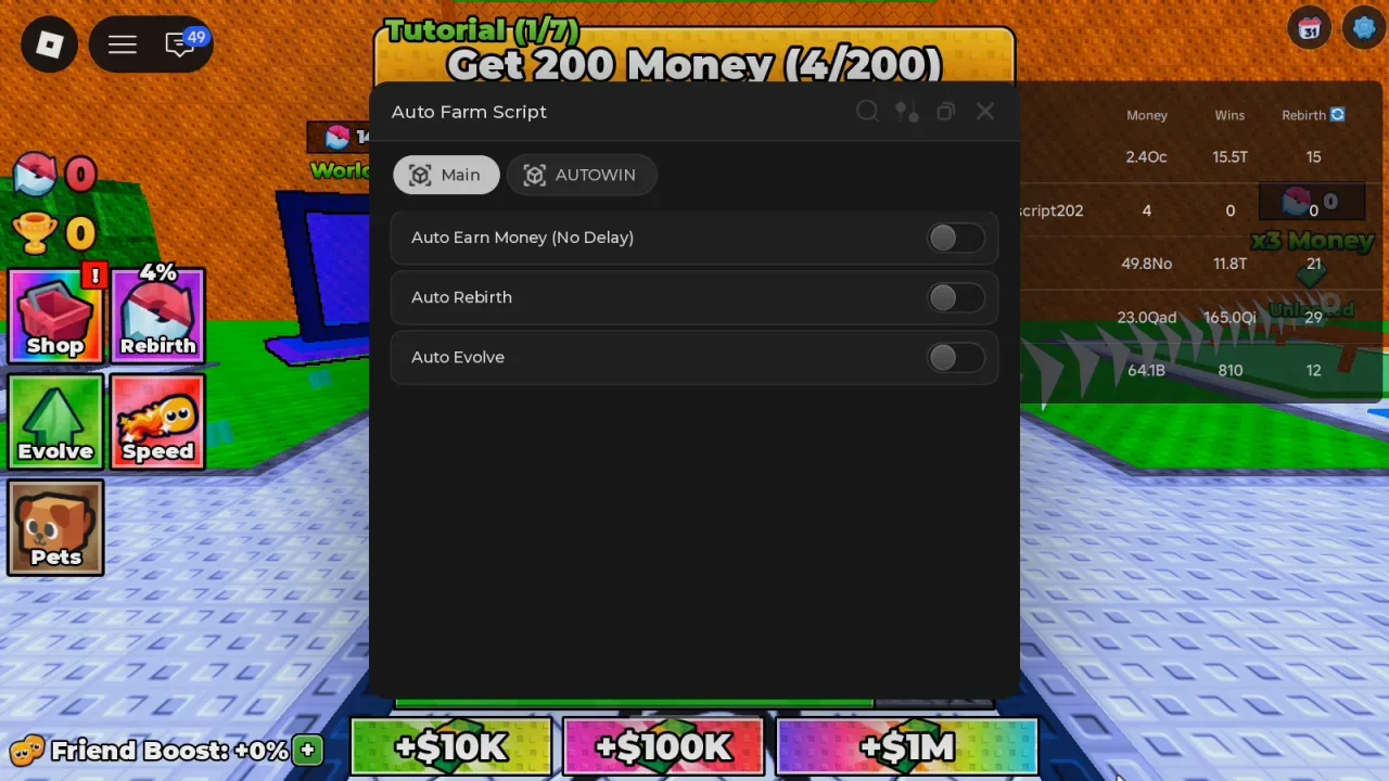 +1 Money Per Click Script 25ms Hub: Auto Rebirth, AUTOWIN