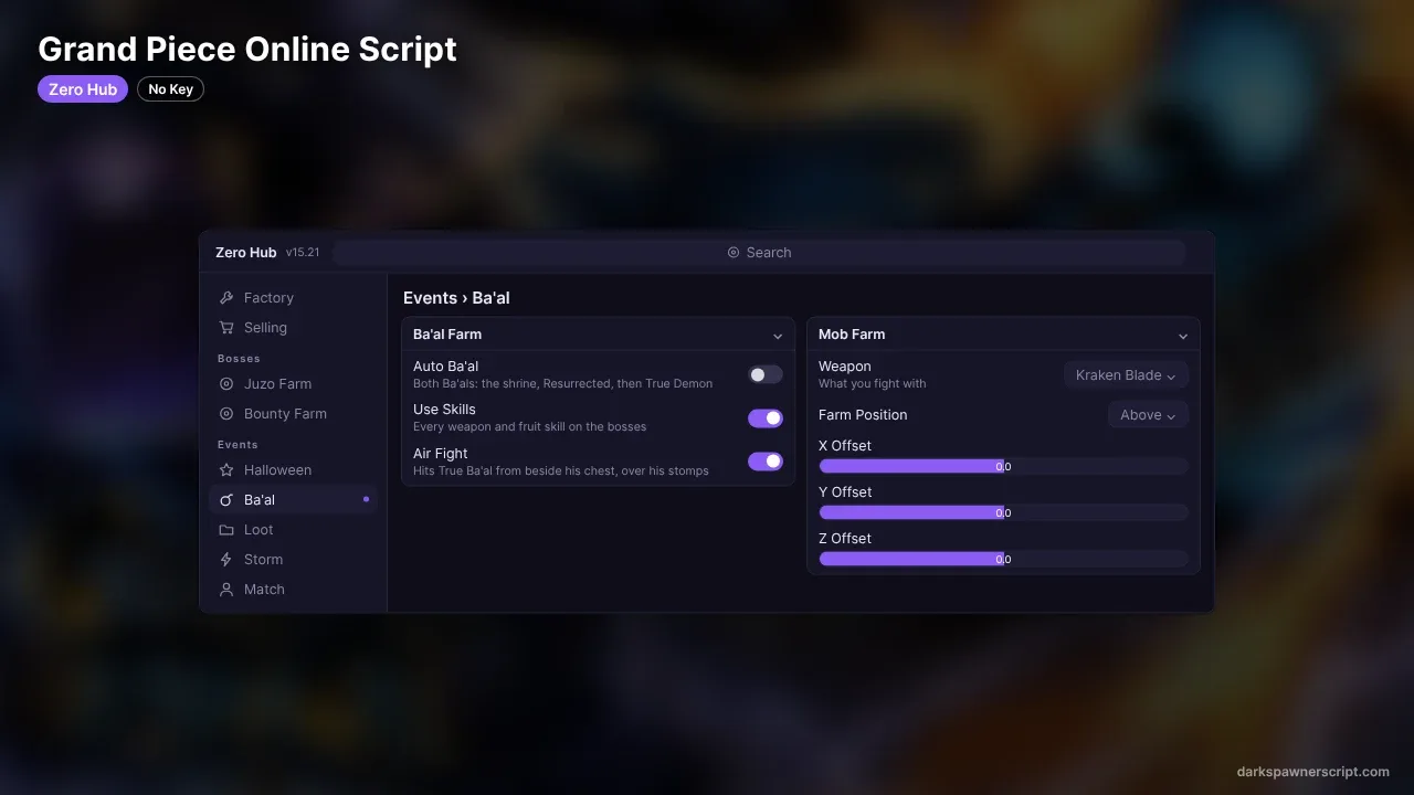 Grand Piece Online Script Zero Hub: Auto Ba'al, Level Farm