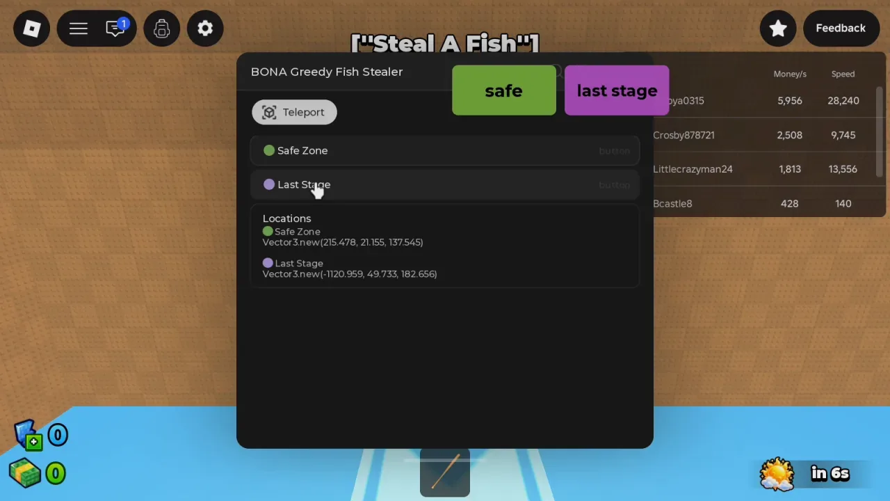 Greedy Fish Stealer Script BONA Hub: Floating TP Buttons