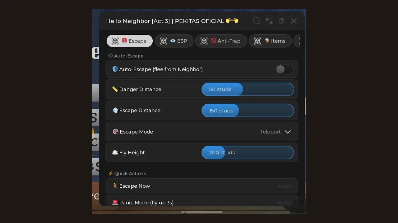Hello Neighbor Script Pekitas Hub: Escape Now, Auto Escape