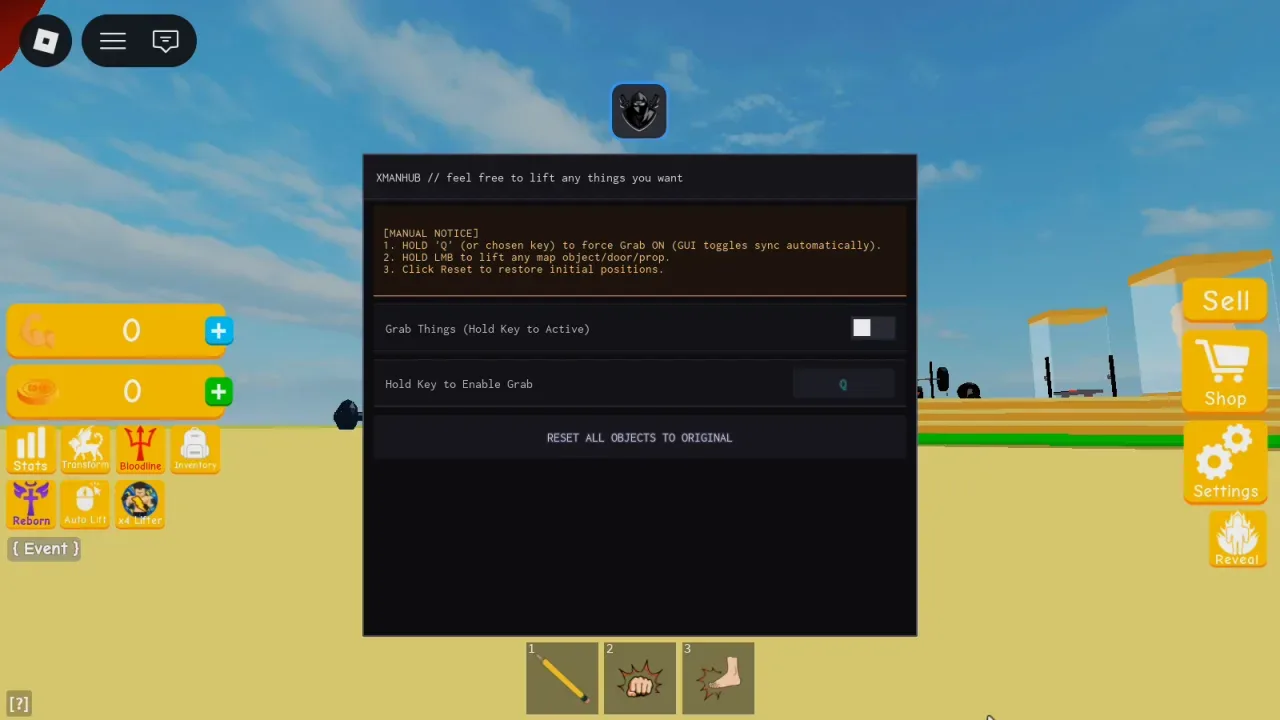 Lifting Infinity Script XMan Hub: Reset Objects