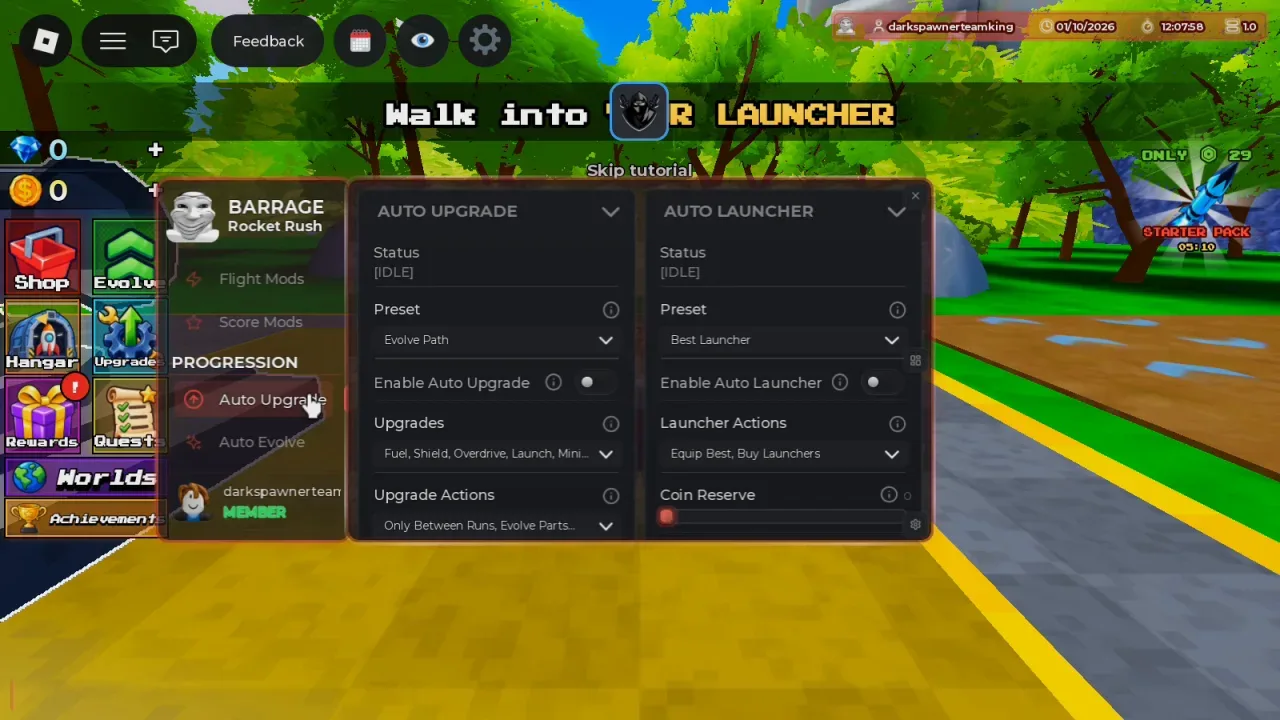Rocket Rush Script Barrage: Auto Steer, Auto Grind