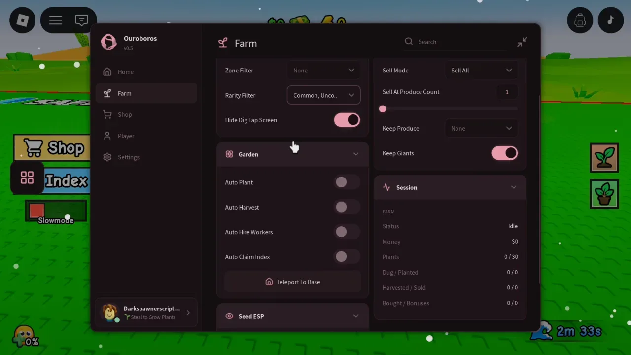 Steal to Grow Plants Script Ouroboros Hub: Seed ESP