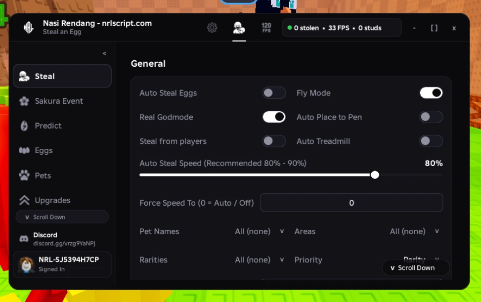 Steal An Egg Script Nasi Rendang: Auto Steal, God Mode